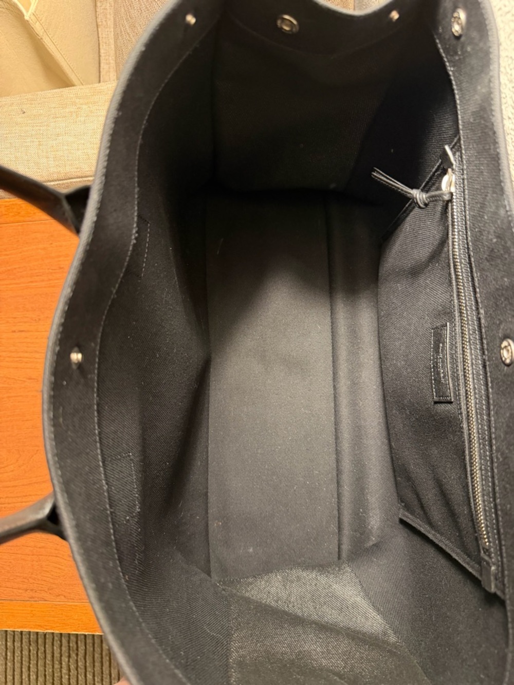 Saint Laurent Black Canvas Rive Gauche Tote with White Logo - Picture 3 of 4